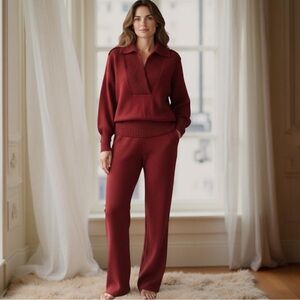 Vintage St John Stylish Red Wool Blend Knit Two-Piece Set Size 10